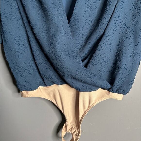 Amanda Uprichard Navy Blue Wrap and Puff Sleeve Bodysuit Size XS - Picture 2 of 7